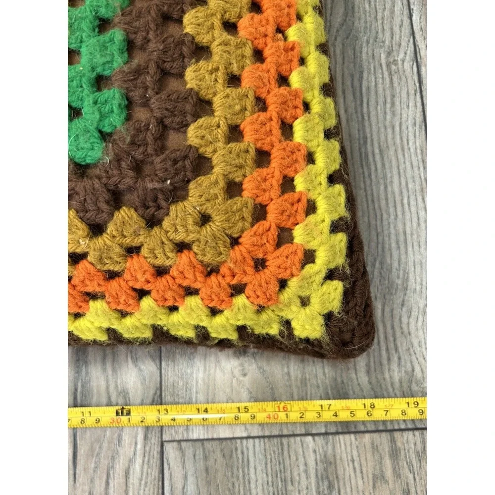Vintage 2 Granny Square Crochet Throw Pillow & Case Rainbow Handmade Decorative